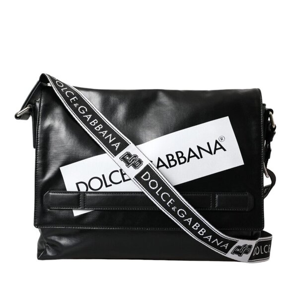 Dolce & Gabbana Dolce & Gabbana Black Calfskin Coated Canvas Logo Panel Messenge - Picture 1 of 6